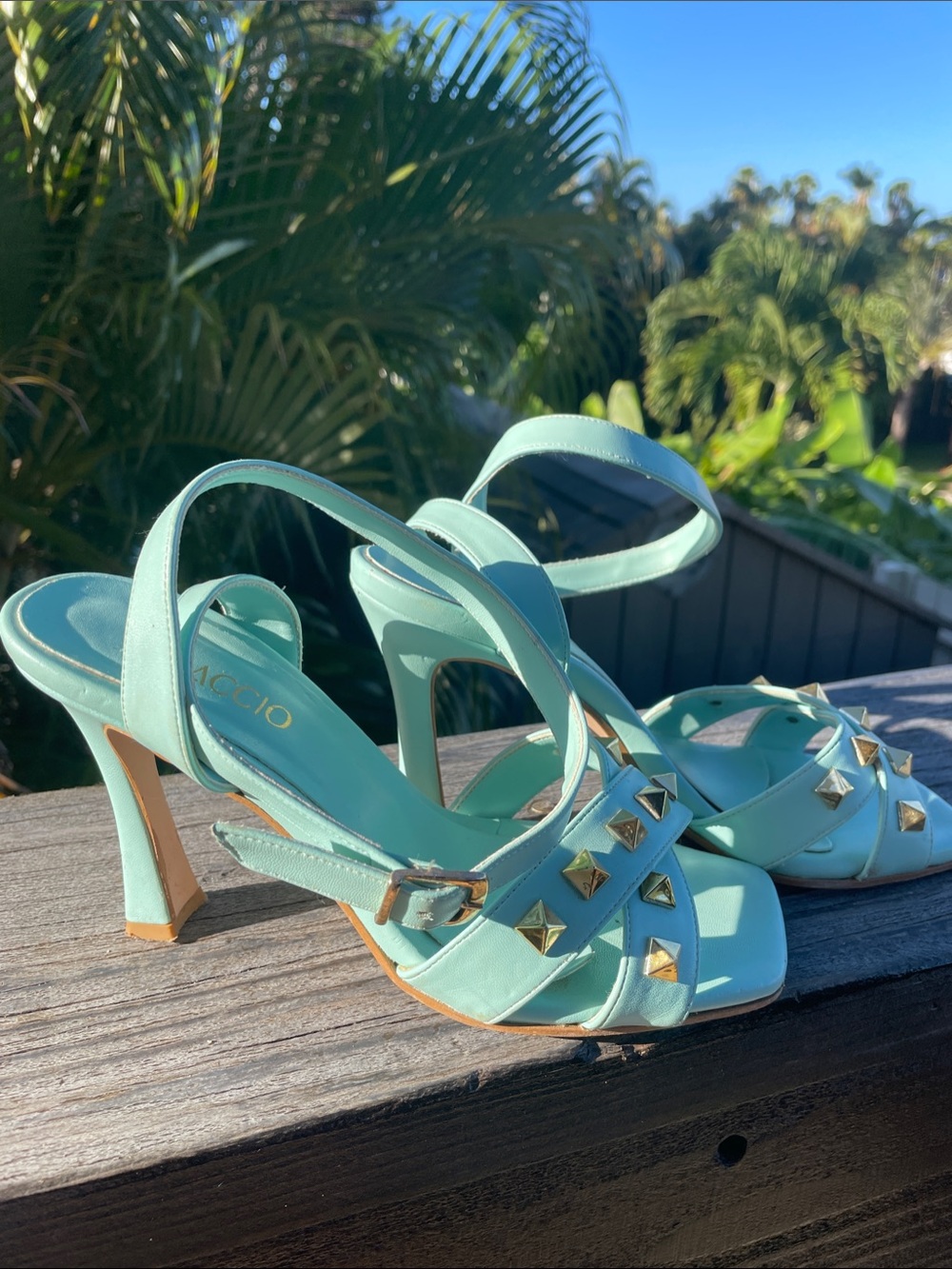 Aldo Mint Green Studded Strappy Heels